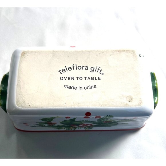 Christmas Loaf Pan by Teleflora with Holly Design Oven to Table Heavy 8.5” - Picture 7 of 8